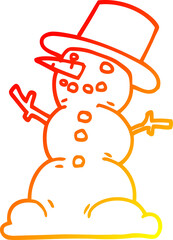 warm gradient line drawing cartoon snowman