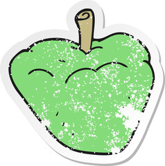 retro distressed sticker of a cartoon organic apple