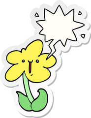 cartoon flower and speech bubble sticker