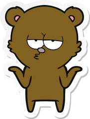 sticker of a bored bear cartoon shrugging