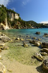 Paleonkastritsa bay, Corfu island, Greece- Alipa beach and port in Spring.