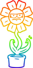 rainbow gradient line drawing angry cartoon flower