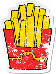 distressed sticker of a cartoon fries