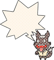cartoon halloween werewolf and speech bubble in comic book style