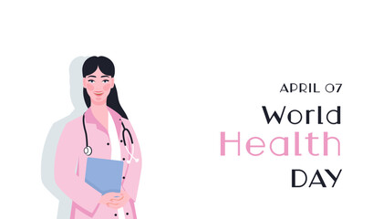 Vector flat background for world health day celebration with a doctor