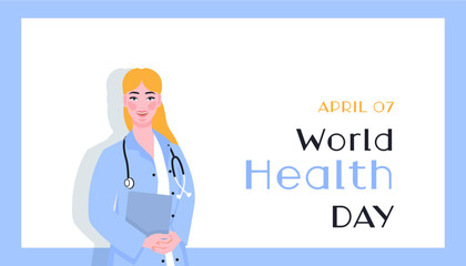 Vector flat background for world health day celebration with a doctor
