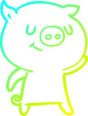 cold gradient line drawing happy cartoon pig