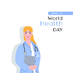 Vector flat background for world health day celebration with a doctor