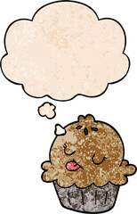 cute cartoon pie and thought bubble in grunge texture pattern style