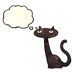 cartoon black cat with thought bubble