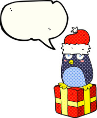 comic book speech bubble cartoon christmas penguin