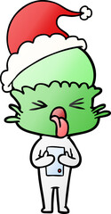 disgusted gradient cartoon of a alien wearing santa hat