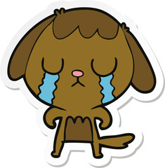 sticker of a cute cartoon dog crying