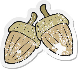 retro distressed sticker of a cartoon acorns
