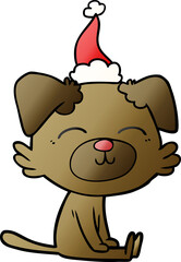 gradient cartoon of a dog wearing santa hat