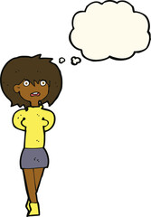 cartoon shocked woman with thought bubble