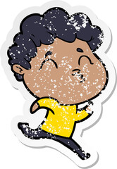 distressed sticker of a cartoon man pouting