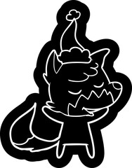 friendly cartoon icon of a fox wearing santa hat