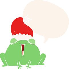 cute cartoon christmas frog and speech bubble in retro style