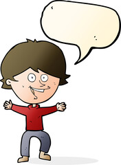 cartoon happy boy laughing with speech bubble