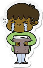 sticker of a cartoon boy crying