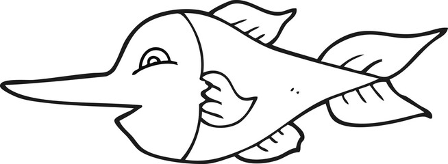 black and white cartoon swordfish