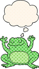 cartoon frog and thought bubble in comic book style