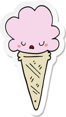 sticker of a cartoon ice cream with face