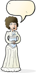 cartoon shocked victorian woman with speech bubble