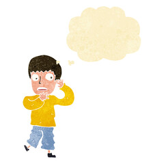 cartoon frightened boy with thought bubble