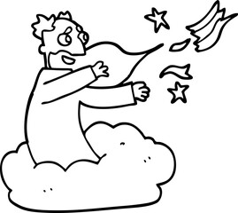 line drawing cartoon god creating universe