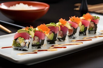 A modern sushi , Japanese food. Generative AI