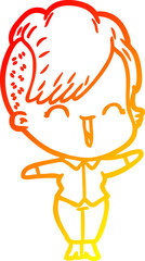 Fototapeta premium warm gradient line drawing cartoon happy hipster girl