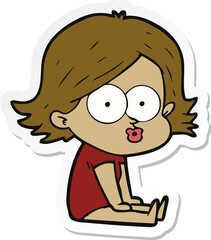 sticker of a cartoon girl pouting