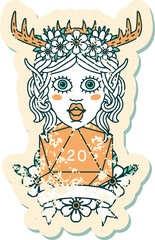 elf druid character with natural 20 dice roll illustration