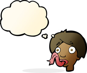 cartoon head sticking out tongue with thought bubble