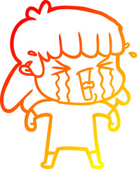 warm gradient line drawing cartoon woman in tears