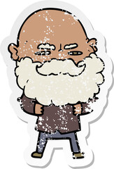 distressed sticker of a cartoon man with beard frowning