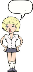 cartoon woman with hands on hips with speech bubble