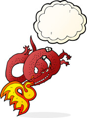 cartoon dragon breathing fire with thought bubble