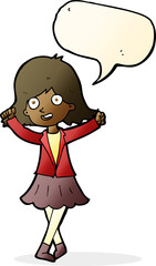 cartoon happy girl with speech bubble
