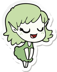 sticker of a happy cartoon elf girl