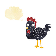 cartoon chicken with thought bubble