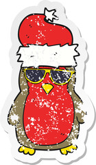 retro distressed sticker of a cartoon cool christmas robin