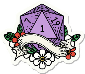natural one d20 dice roll sticker