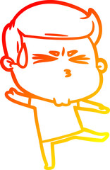 warm gradient line drawing cartoon man sweating