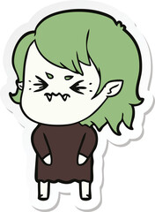 sticker of a annoyed cartoon vampire girl