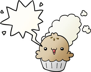 cute cartoon pie and speech bubble in smooth gradient style