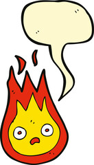 cartoon friendly fireball with speech bubble