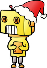 gradient cartoon of a robot wearing santa hat